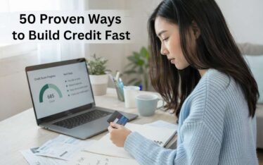 young adult reviewing credit strategies with laptop and credit card at home desk