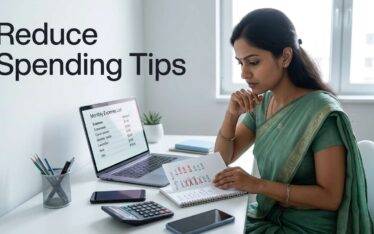 Person reviewing expenses and cutting monthly costs at home desk